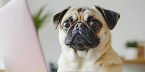 Aufkleber - Hybrid Workspace Harmony Adorable Pug Companion Redefining Remote Work Culture with Wellness-Focused Productivity and Playful Digital Engagement