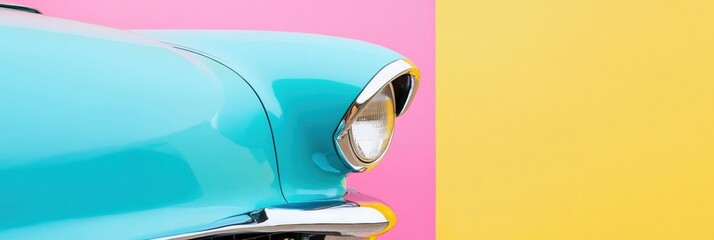 Poster - Retro Pop Culture Revival Vintage Turquoise Classic Car Headlight in Vibrant Minimalist Color-Block Setting - Nostalgic Automotive Design Inspiration