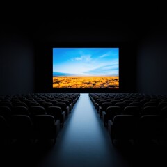 Poster - Immersive Cinematic Experience High-Resolution 8K Theater Design with Landscape Projection - Cutting-Edge Entertainment Architecture and Sensory Engagement
