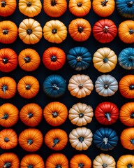 Aufkleber - Chromatic Harvest Grid Minimalist Autumn Decor Trend - Vibrant Pumpkin Palette Exploring Seasonal Design and Color Psychology in Contemporary Home Styling