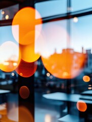 Leinwandbilder - Immersive Digital Workspace Blurred Geometric Orange Bokeh Reflecting Innovative Tech Environments - Cutting-Edge Remote Collaboration Aesthetic