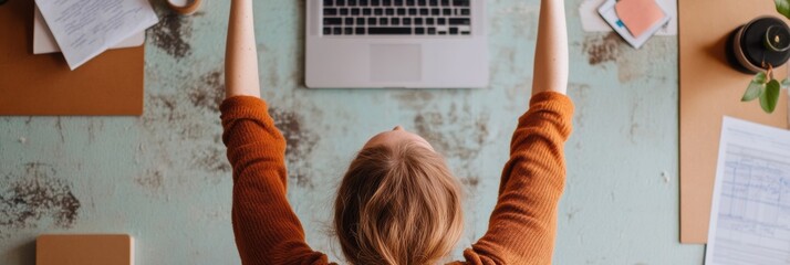 Poster - Mindful Productivity Gen Z Remote Work Wellness - Ergonomic Home Office Stretch Break with Minimalist Digital Workspace Design for Mental Health Optimization