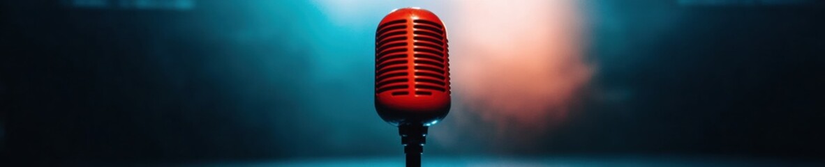 Aufkleber - Retro Red Microphone Immersive Performance Technology for Digital Content Creators, Vintage Audio Aesthetics and Cinematic Sound Branding