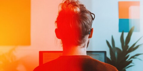 Aufkleber - Vibrant Gen Z Workspace Aesthetics Minimalist Digital Professional Backdrop with Warm Color Gradient - Modern Productivity and Creative Design Environment