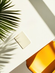 Aufkleber - Minimalist Sunlight and Palm Shadows Elegant Product Staging with Organic Geometric Composition - Contemporary Design Aesthetic for Branding and Creative Marketing