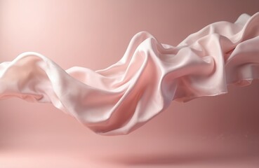 Aufkleber - Light pastel pink silk cloth floats in air, has copy space for text. Mockup template for product presentation shows smooth satin textile with soft folds and drapery. Elegant material waves.