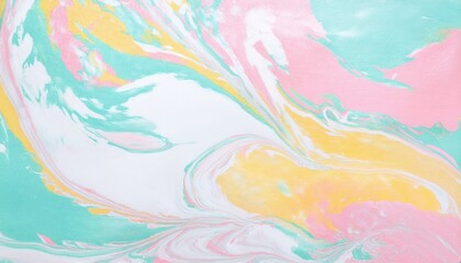 Aufkleber - pastel fluid marble swirl with pink, mint, and yellow tones, abstract acrylic texture for background and artistic design