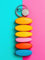 Aufkleber - Vibrant Financial Balance Minimalist Color-Block Investment Strategy with Geometric Coin Stacking - Digital Age Wealth Optimization for Creative Entrepreneurs