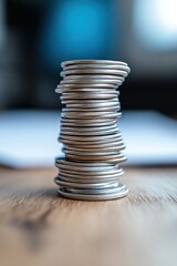 Poster - Minimalist Financial Growth Precision-Stacked Silver Coins Visualizing Modern Wealth Management, Investment Strategy and Economic Resilience