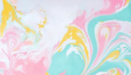 Aufkleber - pastel fluid marble swirl with pink, mint, and yellow tones, abstract acrylic texture for background and artistic design