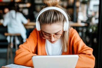 Aufkleber - Hybrid Learning Revolution Gen Z Digital Nomad Embraces Flexible Education with Cozy Cafe Connectivity, Wireless Immersion and Millennial Productivity Aesthetics