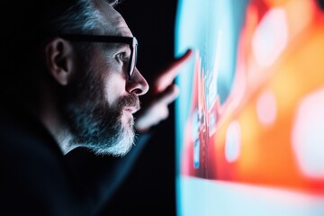 Fototapete - Immersive Digital Analytics Futuristic Data Visualization with Cyberpunk Aesthetics - Next-Gen Business Intelligence and Creative Tech Exploration