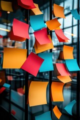 Fototapete - Dynamic Collaborative Innovation Multicolor Sticky Notes Visualizing Modern Workspace Creativity, Brainstorming Strategy and Design Thinking Methodology for Agile Teams