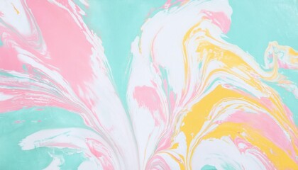 Aufkleber - pastel fluid marble swirl with pink, mint, and yellow tones, abstract acrylic texture for background and artistic design