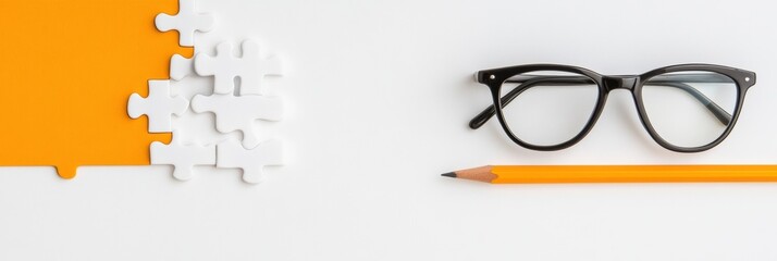 Aufkleber - Mindful Productivity Essentials Minimalist Problem-Solving Aesthetic with Sleek Eyewear, Precision Pencil and Puzzle Metaphor for Cognitive Performance