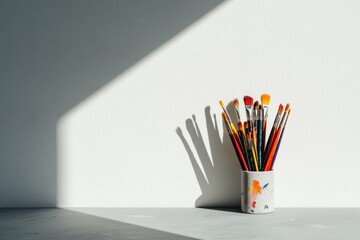 Aufkleber - Minimalist Creative Studio Soft Light Illuminating Vibrant Paintbrushes - Artistic Workspace Inspiration for Digital Content Creators and Design Professionals