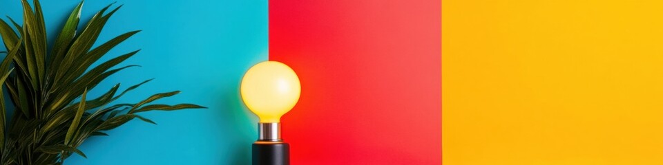 Poster - Vibrant Minimalist Creativity Pop Art Inspired Desk Lamp Against Bold Color Block Background - Millennial Workspace Innovation and Design Inspiration