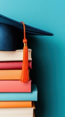 Aufkleber - Gradient Academia Vibrant Minimalist Graduation Cap on Color-Blocked Textbooks - Millennial Learning Journey and Gen Z Educational Empowerment Narrative