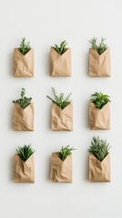 Poster - Eco-Conscious Botanical Packaging Minimalist Kraft Paper Bags with Living Herbs - Sustainable Retail Design and Green Merchandising Innovation