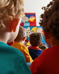 Aufkleber - Inclusive Early Learning Moment Vibrant Storytelling Experience Showcasing Diverse Gen Z Childhood Education with Interactive Multimedia Engagement
