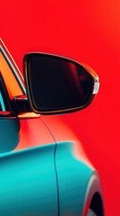 Leinwandbilder - Hyperchromatic Automotive Design Sleek Electric Vehicle Side Mirror in Vibrant Pop Art Palette - Next-Gen Mobility Aesthetics and Innovative Transportation Branding