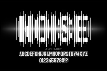Wall Mural - noise. music, sound wave style font design, alphabet letters and numbers vector illustration