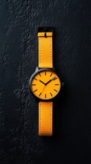 Fototapete - Bold Minimalist Wristwatch Vibrant Sunshine Yellow Leather Design Capturing Modern Productivity and Digital Age Time Management Aesthetics