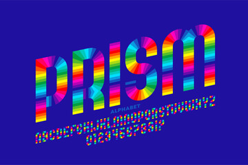 Wall Mural - prism. rainbow, colorful style font, alphabet letters and numbers vector illustration