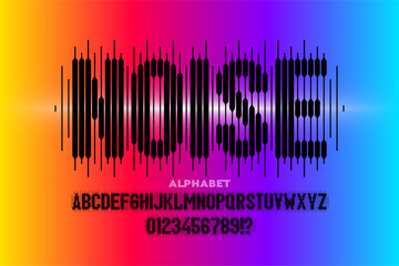 Wall Mural - noise. music, sound wave style font design, alphabet letters and numbers vector illustration