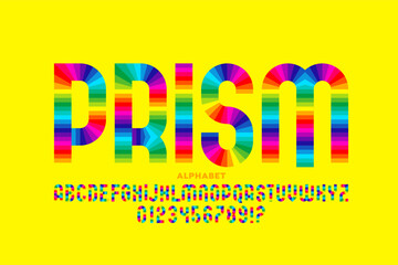 Wall Mural - prism. rainbow, colorful style font, alphabet letters and numbers vector illustration