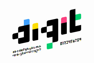 Wall Mural - digital style font design, alphabet letters and numbers vector illustration