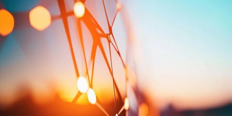 Leinwandbilder - Ethereal Neural Network Visualization Abstract Digital Connectivity with Sunset Bokeh - Innovative Tech Aesthetic for AI and Cognitive Systems Marketing