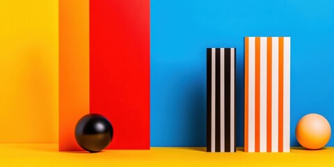 Leinwandbilder - Geometric Minimalism Bold Color Block Design with Striking Spheres - Contemporary Visual Branding Inspiration for Creative Marketing Strategies