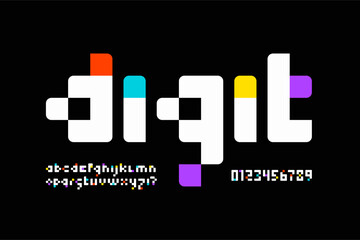 Wall Mural - digital style font design, alphabet letters and numbers vector illustration