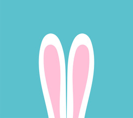 Wall Mural - bunny ears cute easter background. happy easter blue card. vector illustration.