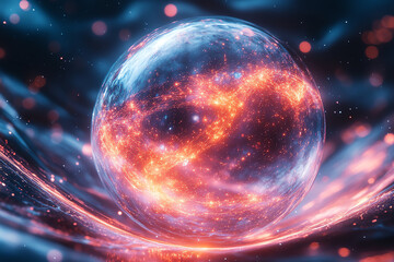 Fototapete - A mesmerizing depiction of a glowing orb filled with vibrant star-like patterns, surrounded by swirling cosmic energy and ethereal light effects.