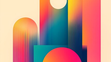Wall Mural - retro-modern colorful layered shapes with intricate linework conceptual poster