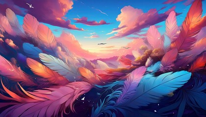 Wall Mural - abstract colorful background with feathers