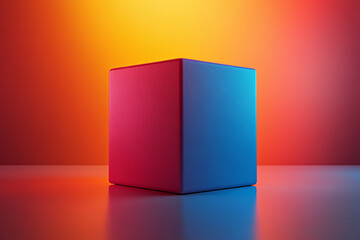 Aufkleber - A vibrant and abstract cube illuminated with colorful lights, showcasing a blend of blue and red hues against a gradient background.