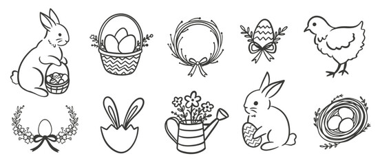 Wall Mural - easter design set with phrase cute illustrations