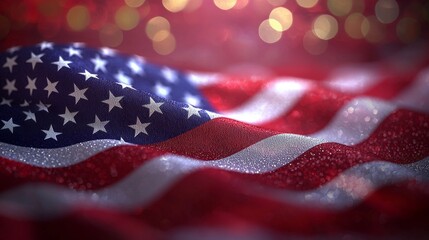 Abstract textural representation of the American flag with bokeh lights