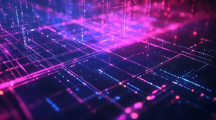 Wall Mural - abstract glowing data grid: futuristic technology background with pink and blue neon lights for digi