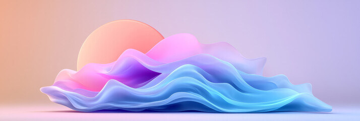 Aufkleber - A futuristic abstract scene depicting elegant, layered navy-blue waves flowing beneath a large