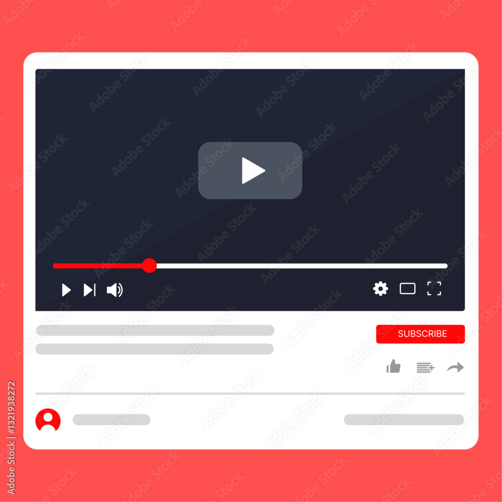 Video Pyaler Screen YouTube Social media video player screen template, mobile video player ...