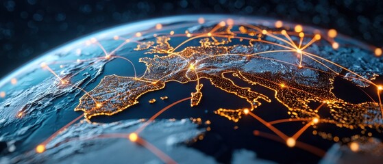 Aufkleber - A globe with a network of lines connecting it