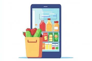 Fototapete - Stylized flat design illustration of an online grocery order summary on a digital screen with modern layout