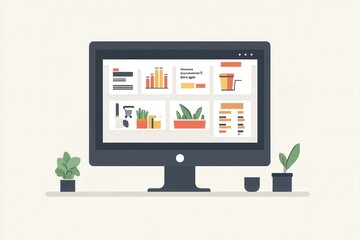 Fototapete - Stylized flat design illustration of an online grocery order summary on a digital screen
