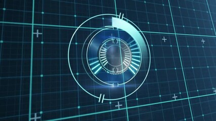 Wall Mural - animation of futuristic digital interface with rotating elements on grid background