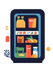 Poster - Stylized flat design illustration of an online grocery order summary displayed on a digital screen in a modern setting