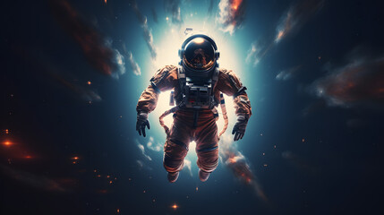 Wall Mural - A man in a space suit is floating in space